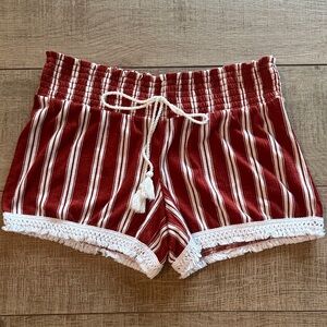 No Boundaries Brick Red and White Textured Shorts with fringe M 7/8